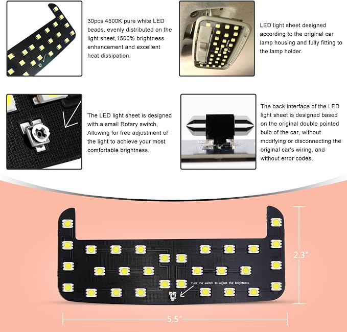LED Light,Fit For Interior Rear Dome light Upgrade,4500K Warm Yellow Light,Brightness Can Adjust,The Accessories For Toyota RAV4(2006-2021),Corolla,Camry,Highlander(2008-2013),Tacoma,4Runner