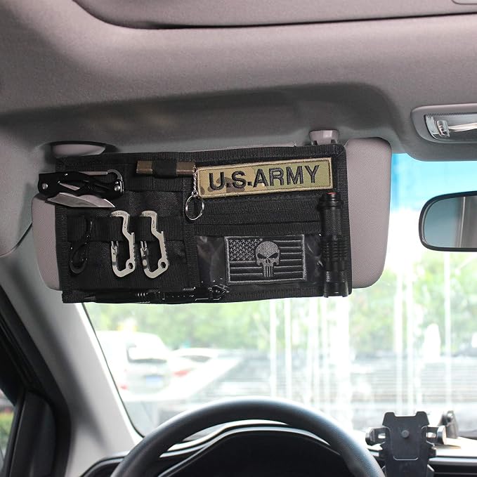 WYNEX Car Sun Visor Organizer MOLLE Panel Fit Most Cars | Small-11.8x6.3", Visor Storage Pouch for Small Tools, Glasses & Docs, Fit Sedan Suvs Vans
