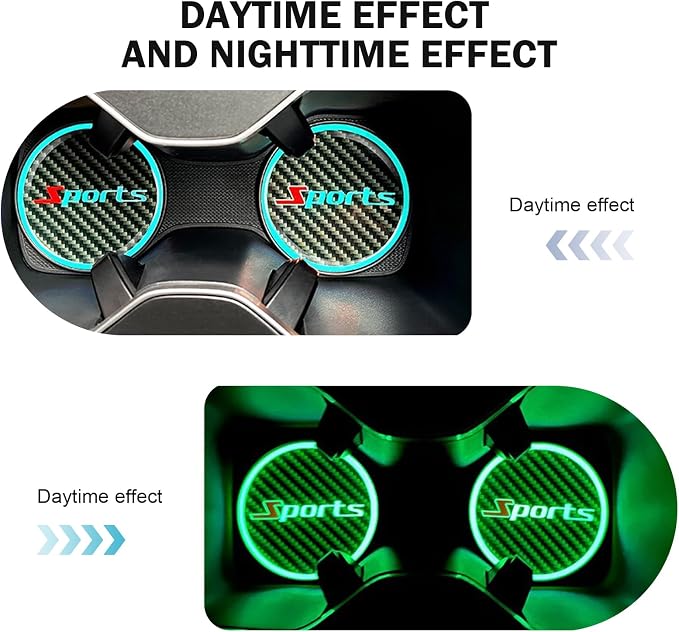 2 PCS Car Cup Coasters, Luminous Car Coasters, 2.83" Carbon Fiber Non-Slip Insert Coaster, Universal for Most Cars (Sport)
