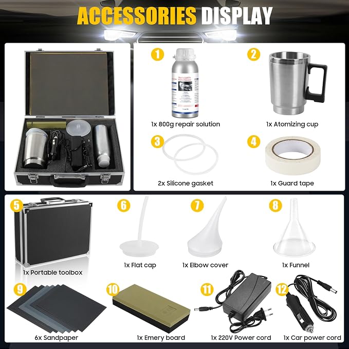 Headlight Restoration Kit — 800g Car Headlight Repair Kit, Car Headlight Lens Polish Kit for Yellowing, Haze, Oxidation & Scratches, Atomizing Cup Included
