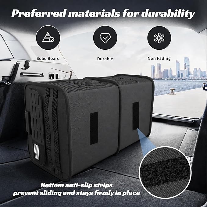Sposuit Car Trunk Organizer for SUV - 65L Collapsible Tactical MOLLE Car Storage with Reinforced Handles & Multiple Pockets, Sturdy Trunk Organizers for Groceries, Tools & Outdoor Storage (Black 2Pcs)