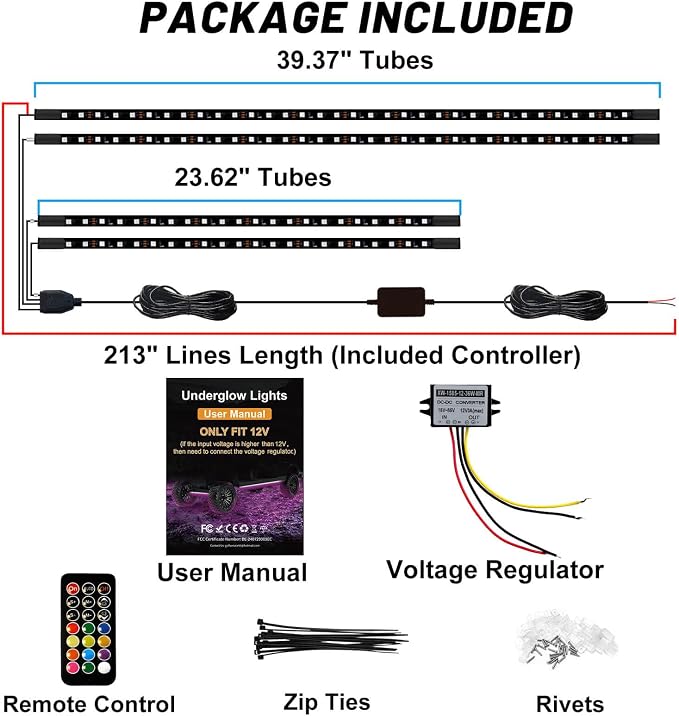 Golf Cart Underbody LED Lights 4Pcs, 12V - 80V Input Golf Cart Underglow Light Kit Bluetooth APP Control Dream Colors for EZGO Club Car Yamaha, Music Mic Sync Modes (Included Voltage Reducer)
