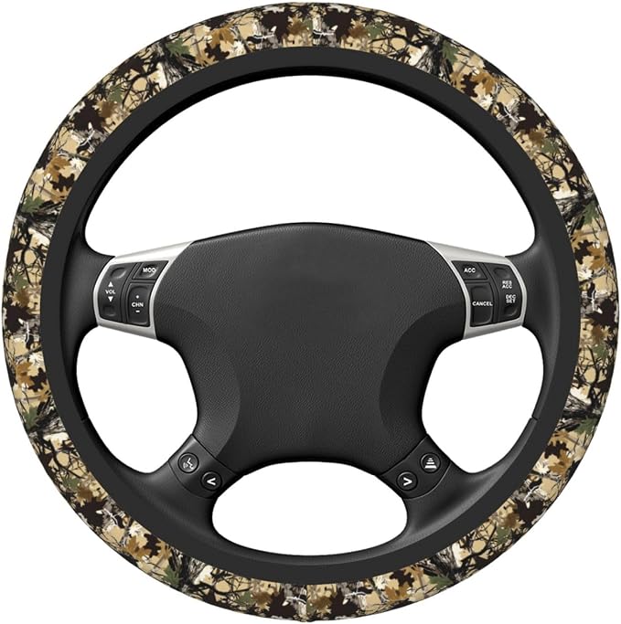 Forest Camo Neoprene Steering Wheel Cover Anti-Slip Elastic Comouflage Tree Hunting Steering Wheel Protective Cover 15in Universal Car Accessories Fit Cars, SUVs, Auto