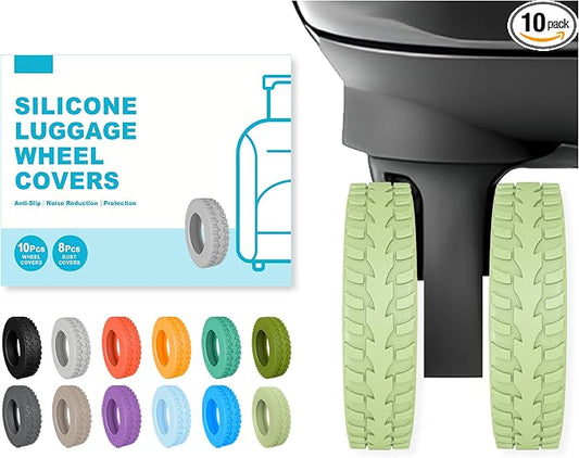 10-Pack Upgrade Silicone Luggage Wheel Protectors Covers for Suitcases – Universal Fit 2-2.4 Inch Spinner Wheels, Wear-Resistant Noise Reducing Travel Accessories (Celadon, for 2-2.4" Spinner Wheel)
