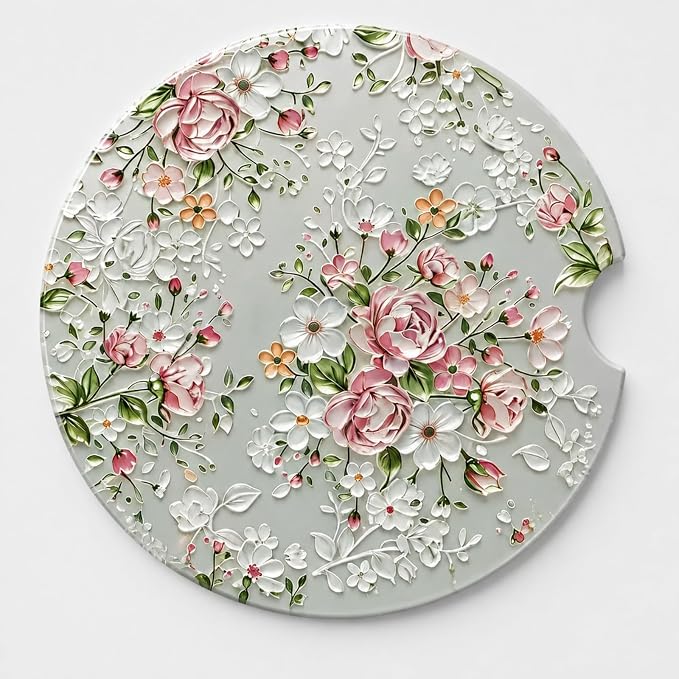2Pack Car Cup Holder Coasters Absorbent Ceramic Coaster 2.56" for Women & Men Auto Flower Car Accessories