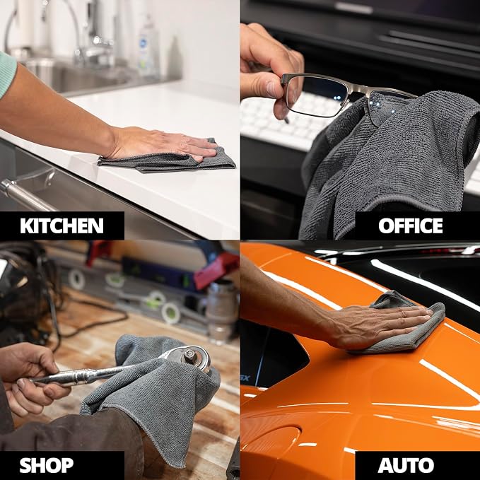 CERAKOTE Microfiber Towels (12 Pack) - Cleaning and Application Towels - Durable 300 GSM Lint-Free Material - Ideal for Cars, Home, Shop and Office