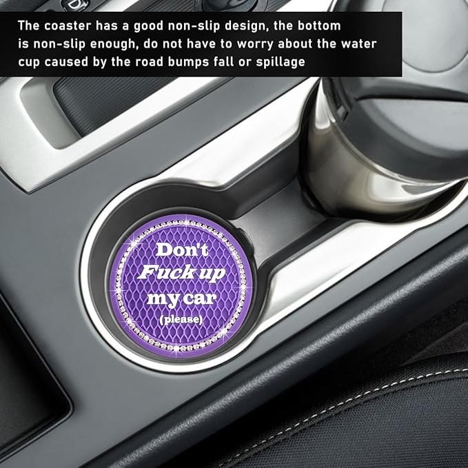 Ziciner 2 Pack Bling Car Cup Holder Coaster, 2.75 Inch Anti-Slip Auto Insert Cup Coaster, Crystal Car Drink Cup Mat Perfect for Women Girls, Universal Interior Decor Accessories (Purple)