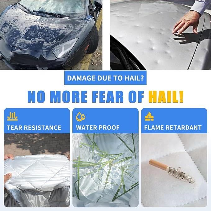 Hail Protector Car Cover,5-Layer Padded Anti-Hail Car Covers,Heavy Duty Waterproof Protector with Reflective Strips,Hail Cover for SUV/Sedan/Hatchback(Silver-Hatchback)