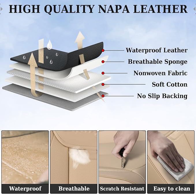 Coverado Car Seat Covers, Seat Covers for Cars, Waterproof Leather Auto Seat Protectors, Leather Car Seat Cushion, Car Interiors Accessories Universal Fit for Most Cars