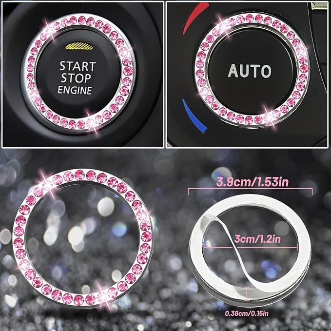 NBTEPEM 12 Pcs Bling Car Accessories Set for Women Car Floor Mats Full Set Steering Wheel Cover Seat Belt Covers Coasters Universal Fit Car SUV Truck Van Pink