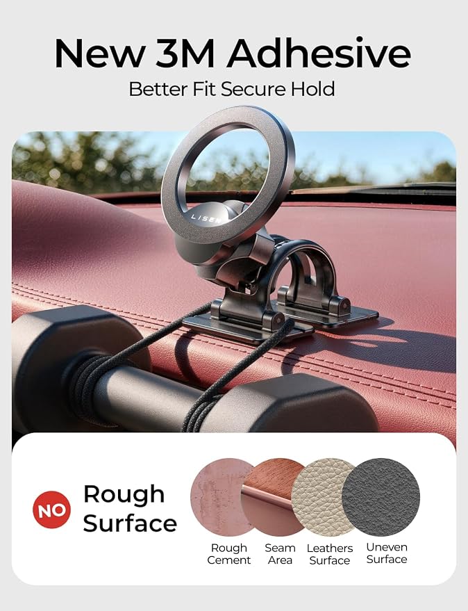 LISEN for MagSafe Car Phone Mount -Strong Magnets Magnetic Phone Holders for Your Car 2-in-1 Vent Dashboard Magnet Cell Phones Holder Mounts Car Accessories Gifts for Men Women fit iPhone, Black | Dash Accents