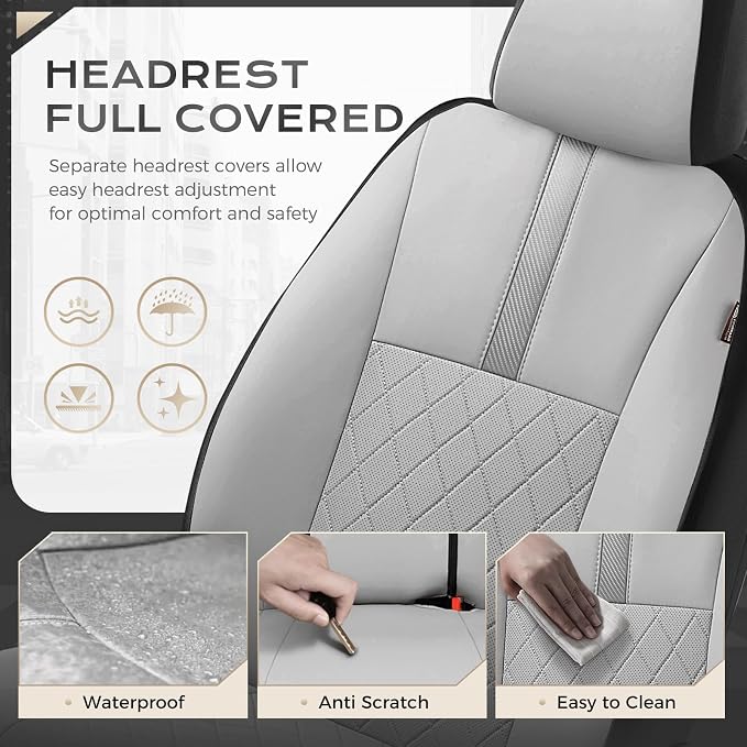 Coverado Car Seat Covers Front Pair, Automotive Leather Seat Covers for Car，Universal Fit Front Back Seat Cover, Non-Slip Waterproof Breathable Car Seat Protector
