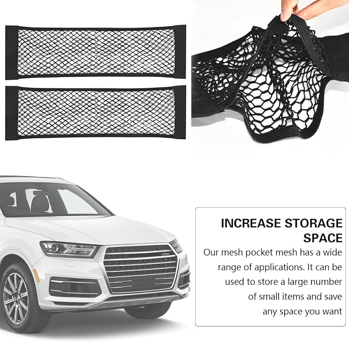 Mandark 2PCS Mesh Cargo Net for Car Trunk Storage, Elastic Vehicle Wall Sticker Organizer Net, 9.8 * 7.8 Inch Adjustable Auto Interior Storage Pouch Bag, Universal for SUV, Truck, RV