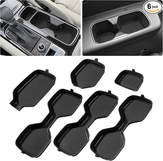 Cup Holder Coaster for Kia Telluride Accessories 2020-2022 2023 2024 2025 | 3D Silicone Cup Holder Insert Mat, Non-slip Center Console Pad, Car Interior Accessories Decoration, Black Trim, 6pcs Kit