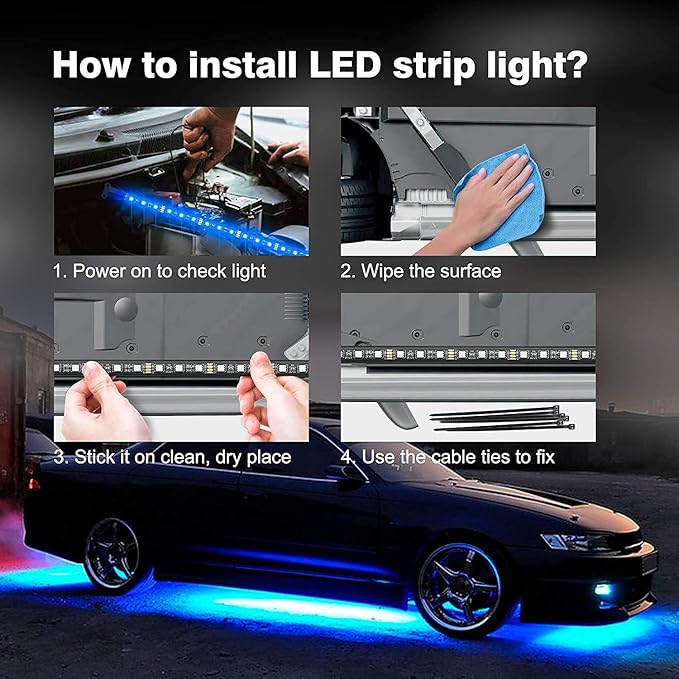 ‌Glowlendra RGB-IC Smart Underglow Lights Kit for Cars, 6Pcs Waterproof LED Strip Lights with APP Remote Control, 16 Million Colors Music Sync DIY Modes for SUVs Trucks