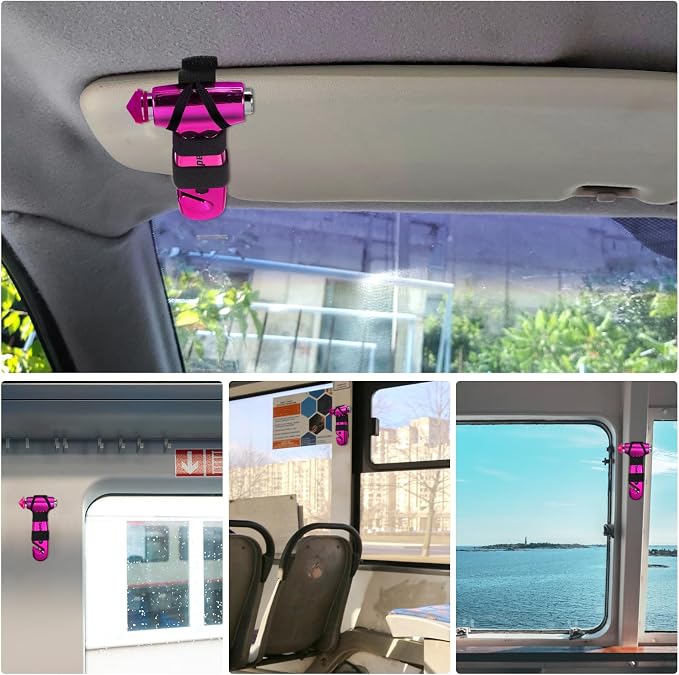 Car Window Breaker Tool, 3-in-1 Emergency Escape Tool with Window Breaker and Seat Belt Cutter, Safety Emergency Car Escape Tool for Car, Electroplating Pink and Electroplating Silver