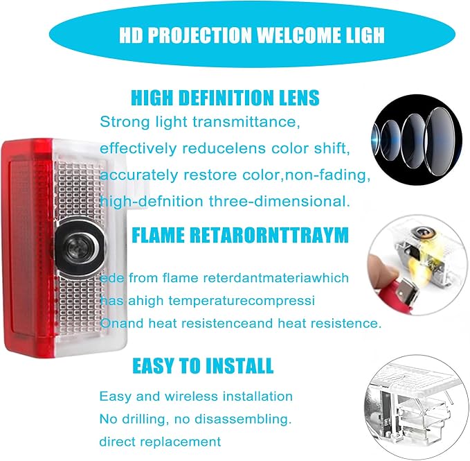 Door Light Logo,HD Door Light Logo Welcome Lights Lamp Door Light Puddle Lights Kit Compatible with Accessories A B C E M GL GLA GLC GLE Class(2PCS)