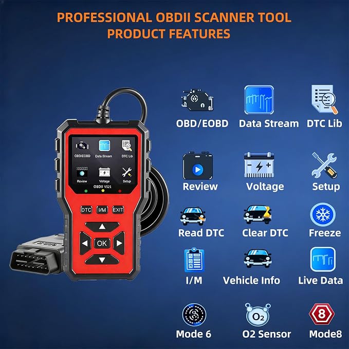OBD2 Scanner Diagnostic Tool, 2026 Upgraded Car Code Reader(Orange) | Car Diagnostic Scanner Tool, Check Engine Code Reader with Live Data, Mode 6/8, Battery Voltage, Read & Clear Error Code