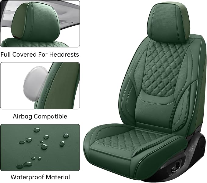 Car Seat Covers Full Set,5 Seat Leather Seat Covers for Cars,Front Seats and Back Seat Cover,Waterproof Car Seat Cushion Protectors,Universal Fit for Most Cars SUV Trucks (Green, Full Set)