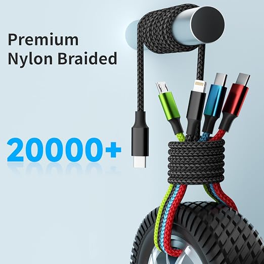 USB C Multi Charging Cable, 4 in 1 Charging Cords with Dual USB C Ports | USB C Input with IP, Dual USB C & Micro Ports, Nylon Braided Phone Charger for Multiple Devices, Travel Essentials