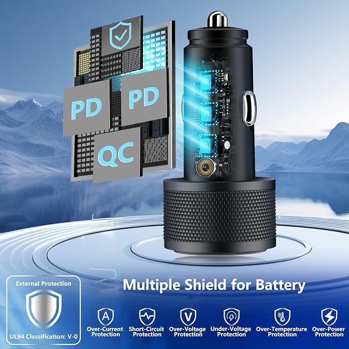 [Apple MFi Certified] iPhone 17 Car Charger, Rombica 3-Port 67W USB-C&USB-A Car Phone Charger Car Accessories PD/QC Fast Car Charging + Type-C Braided Cord for iPhone 17/17 Pro/16 Pro/15/Galaxy/Pixel