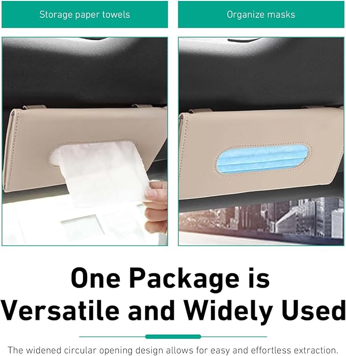 Car Tissue Holder, Premium PU Leather Sun Visor Napkin Holder, Universal Sun Visor Mount Tissue Box for SUV Truck Vehicle Interior, Easy to Use (Beige)