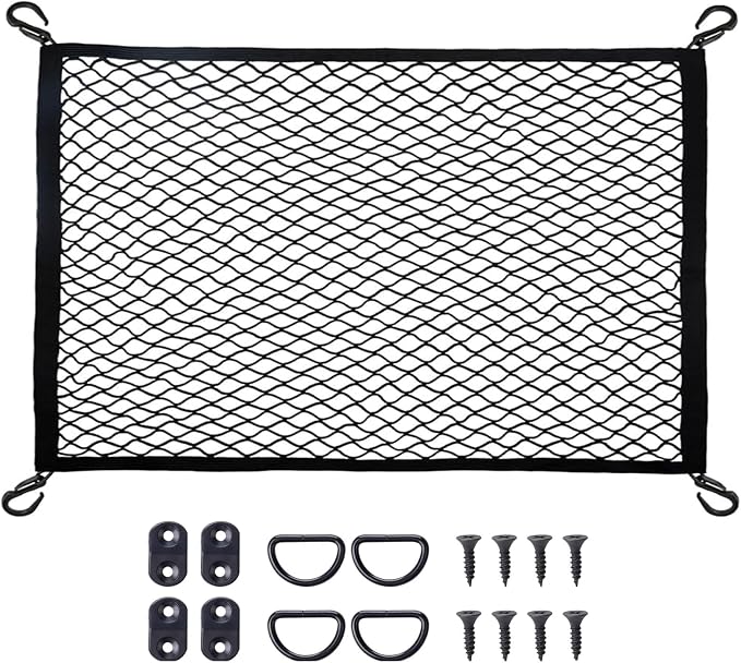 Cargo Net Car with Hooks Adjustable Highly Elastic Storage Organizer Net | cargo Net for SUV, Pickup Trucks,Mesh Organizer 3.3'x2' Stretches to 6'x4', Black