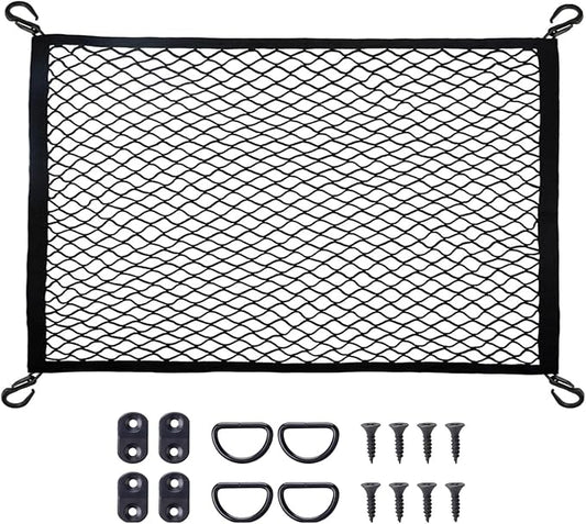 Cargo Net Car with Hooks Adjustable Highly Elastic Storage Organizer Net | cargo Net for SUV, Pickup Trucks,Mesh Organizer 3.3'x2' Stretches to 6'x4', Black