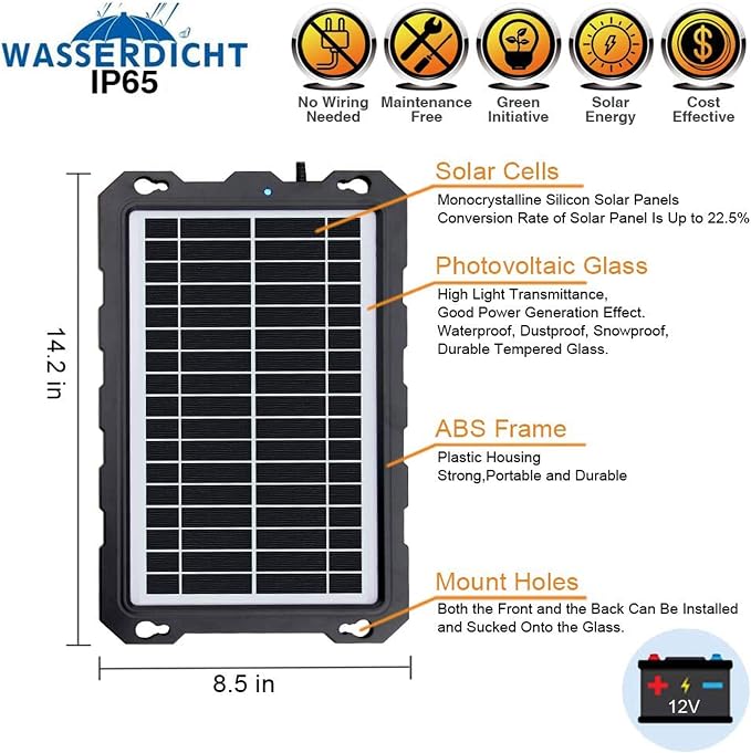 POWOXI-9W-Solar-Battery-Trickle-Charger-Maintainer -12V Portable Waterproof Solar Panel Trickle Charging Kit for Car, Motorcycle, Boat, Marine, RV, Trailer, Powersports, Snowmobile, etc.