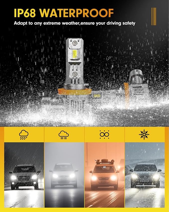 Termitor 2026 H11/H8/H9 Fog Light Bulbs, 𝟏𝟑𝟎,𝟎𝟎𝟎𝐋𝐌 Dual‑Sided High‑Focus CSP Chips, Canbus Ready, Superior Heat Dissipation, 100,000Hrs Driving Lifespan, IP68 Waterproof, 2 Pack