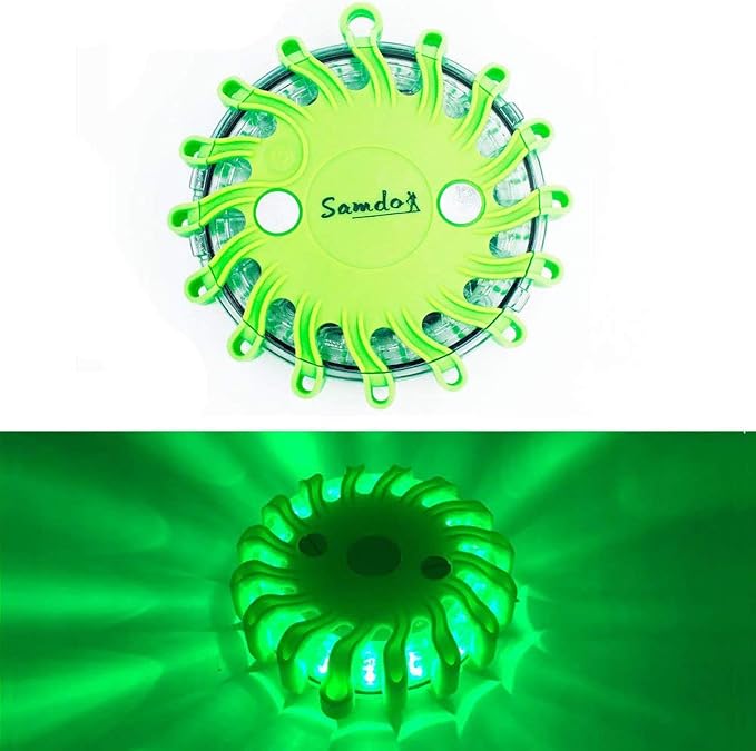 SAMDO Waterproof 9 Patterns Magnetic Beacon Lamp, Emergency Light, LED Road Flares Emergency Lights CR123A (Green)