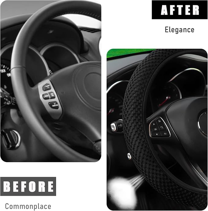 Wevdn Elastic Stretch Steering Wheel Cover, 15"×15" Microfiber Breathable Ice Silk Steering Wheel Protector, Anti-Slip Elastic Steering Wheel Cover for Men Women, Car Accessories (Black)