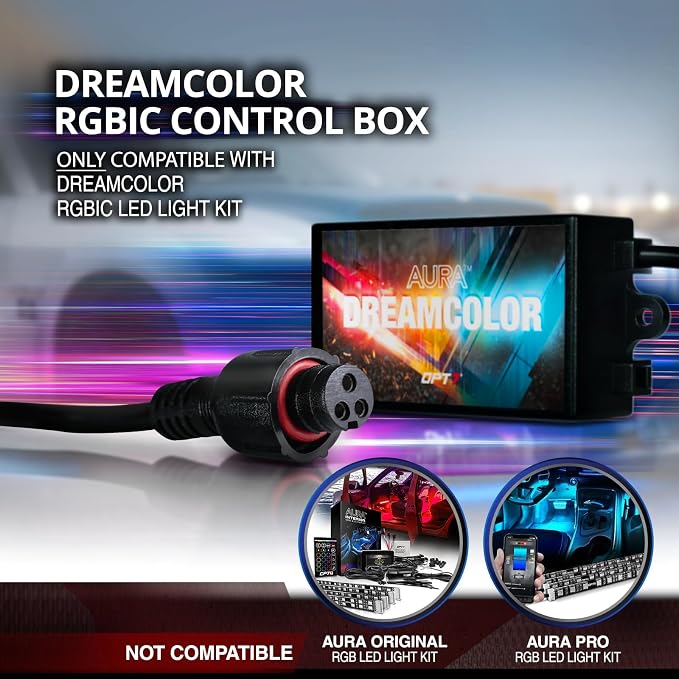 OPT7 Aura DreamColor Underglow Chasing Lights for Car with APP & Remote | Waterproof Aluminum Frame, RGB-IC LED Bar, Rainbow Ground Effects, Exterior Neon Accent Lighting, Music Sync Decor, 12V