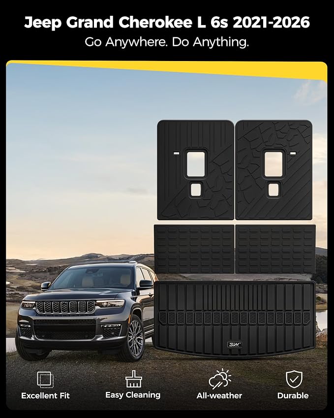 3W Cargo Liner & Seatback Mats Compatible with 2021-2025 2026 Jeep Grand Cherokee L 6&7 Seats All-Weather Protection TPE Cargo Mats for Grand Cherokee L Heavy Duty Car Accessories