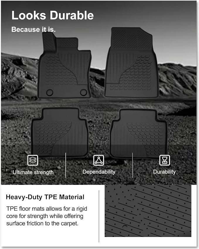 Kiwi Master Floor Mats for 2018-2024 Toyota Camry | OEM Replacement ‎PT908-03180-20, Custom Fit All Weather Car Mats, Heavy Duty TPE Floor Liners, Front & Rear 2 Row Set, Black