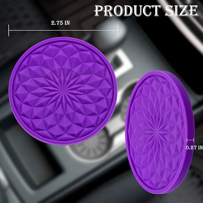 2 Pack Silicone Car Cup Holder Coaster – 2.75 Inch Non-Slip Drink Mat, Universal Fit for Most Vehicles – Cute & Functional Auto Accessories (Purple)