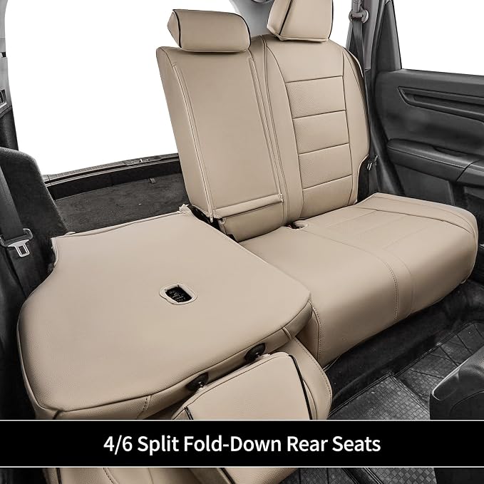 EKR Car Seat Covers for Honda CRV 2023-2026 Leatherette Full Set | Custom Fit for Honda CRV 2023 2024 2025 2026 Easy-Wipe Protection,Faux Leather(Beige)