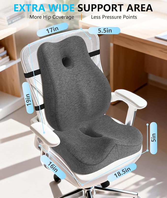 Lumbar Support Pillow & Seat Cushion for Office Chair, Memory Foam Office Chair Cushion for Tailbone Pain Relief and Lower Back Support, Ergonomic Desk Chair Cushion for Gaming, Wheelchair,Home