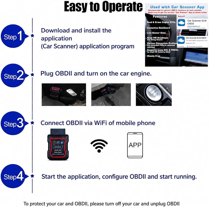 Bluetooth OBDII Scan Tool for iPhone & Android - No Subscription Fee - OBD2 Car Scanner and Code Reader - Diagnose Check Engine Fault, Supports 10 Languages and Most Cars After 1996