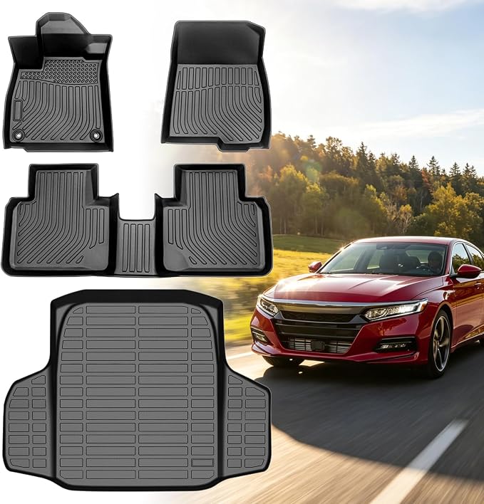 Floor Mats for Honda Accord 2018-2022, Accord & Accord Hybrid Floor Mats | NOT for Hatchback, Non-Slip Summer Winter, 1st & 2nd Row & Cargo Mats