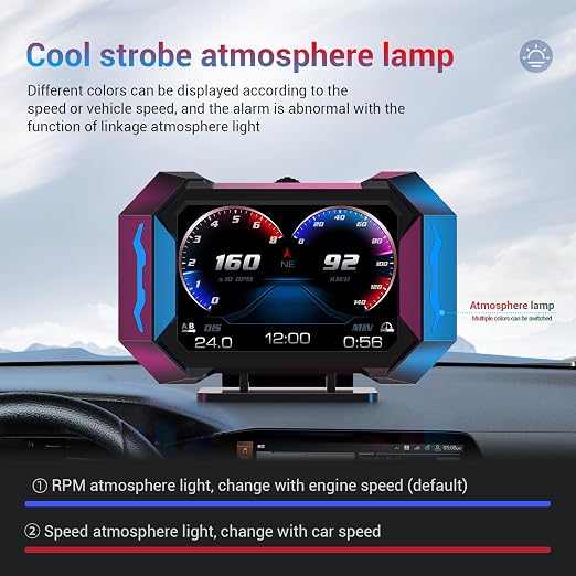 OBD2 Gauge Car HUD Head Up Display Multifunction Digital,Car Speedometer Tachometer Water Temperature Oil Temperature Volt Inclinometer Boost Gauge RPM Meter fit for Most Vehicles After 2008