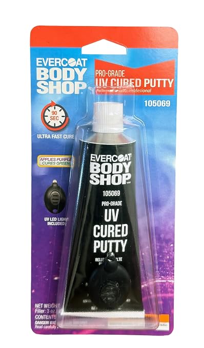 Evercoat Body Shop 105069 UV Cured Putty Ultra Fast Cure, Repairs Small Chips, Dings & Scratches on Cars & More, No Mixing, UV Light Included