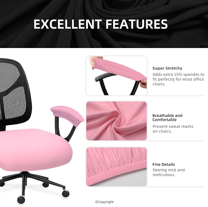 Stretchable Office Chair Seat Cushion Covers with Armrest Covers - Universal Spandex Computer Chair Slipcover - Removable Washable Cushion Protectors Anti-scratch for Dogs, Cats, Pets (Pink)