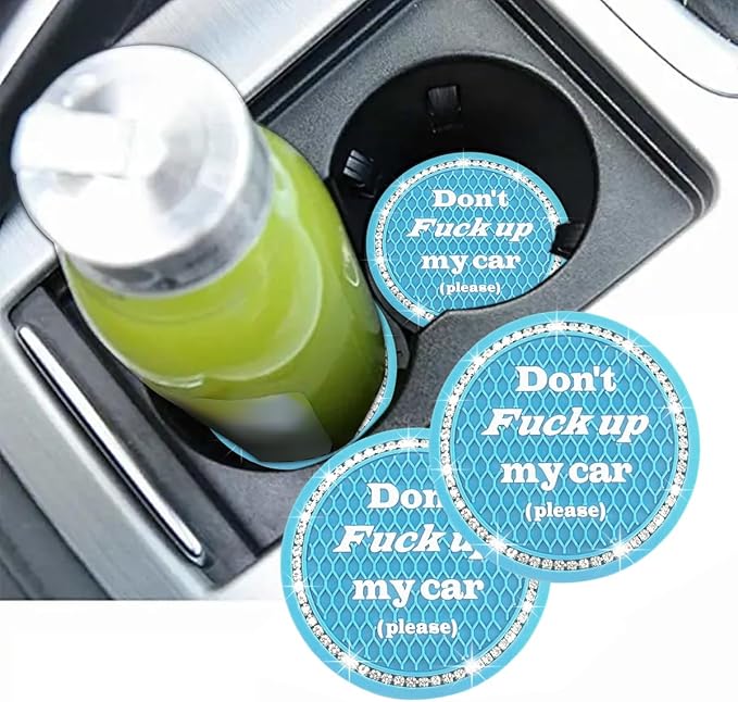 2 PCS Bling Car Cup Coaster, 2.75 Inch Anti-Slip Cup Holder Insert Coasters, Crystal Rhinestone Auto Drink Car Cup Mat for Women Girls, Universal Interior Car Accessories (Light Blue)