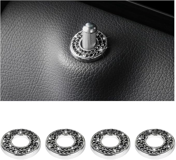 Osilly 4 Pcs Bling Car Inner Door Lock Covers, Crystal Pull Rod Bolt Stickers, Sparkly Rhinestones Auto Door Bolt Decorations, Vehicle Lock Pin Cap Decors for C Class C200L GLC260 C260L (Black)
