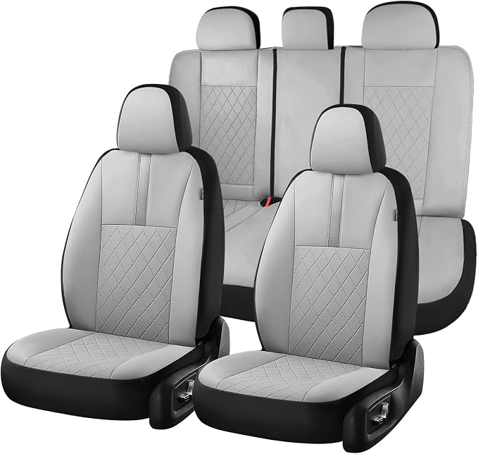 Coverado Car Seat Covers Full Set, Automotive Leather Seat Covers for Car，Universal Fit Front Back Seat Cover, Non-Slip Waterproof Breathable Car Seat Protector