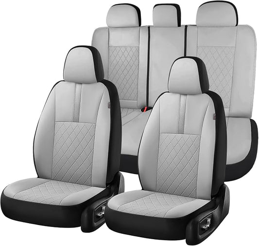 Coverado Car Seat Covers Full Set, Automotive Leather Seat Covers for Car，Universal Fit Front Back Seat Cover, Non-Slip Waterproof Breathable Car Seat Protector