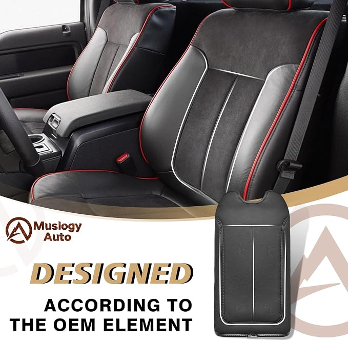 Muslogy Center Console Armrest Cover Fit for Ford F-150 F150 2009-2014 Accessories, Comfort Armrest Pad Console Lid Cushion Vegan Leather 1-Inch Extra Thick(Bucket Seat ONLY)