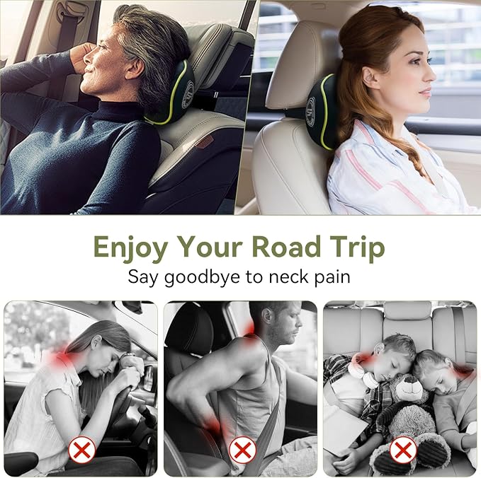 Really Chic Car Headrest Pillow, 2 Pack Car Pillow with Adjustable Strap | 100% Memory Foam Neck Pillow, Ergonomic Design -Car Neck Pillow for Driving(Includes 2 Eye Masks, Yellow Side Rope)