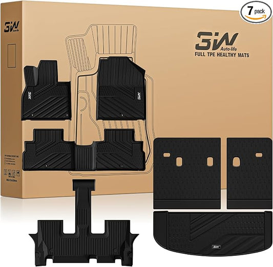 3W Floor Mats & Cargo Liner with Backrest Mats for 2020-2025 Kia Telluride 7&8 Seats, TPE All Weather Custom Fit Floor Liners with Full Set Kia Telluride Floor Mats & Trunk Mats Accessories, Black